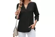 Women Dressy V Neck Ruffle 3/4 Sleeve Trendy Eyelet Blouses Loose Fit Tunic - Second Medium