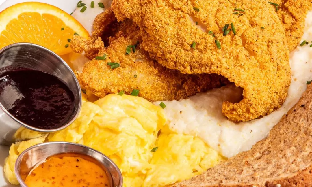Indulge in Family Breakfast, Shrimp, Grits, or Food & Drink Credit