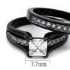 Image 4: 2.10ct Princess Cut Cubic Zirconia and Black Stainless Steel Wedding Ring Set