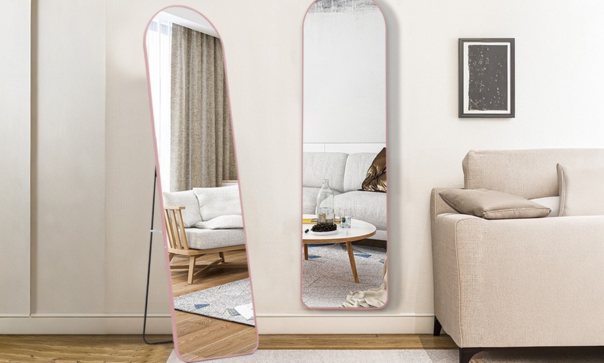 Image 3: 150cm Arched Full Length Floor Mirror with Metal Frame in 3 Colours
