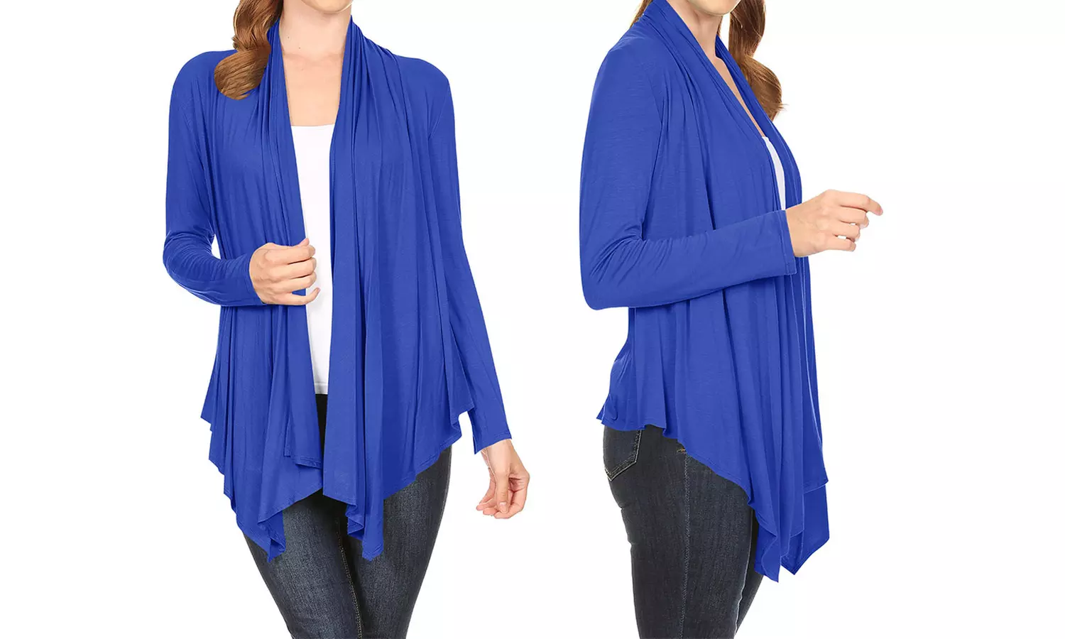 Women's Long Sleeve Draped Neck Open Front Solid Cardigan