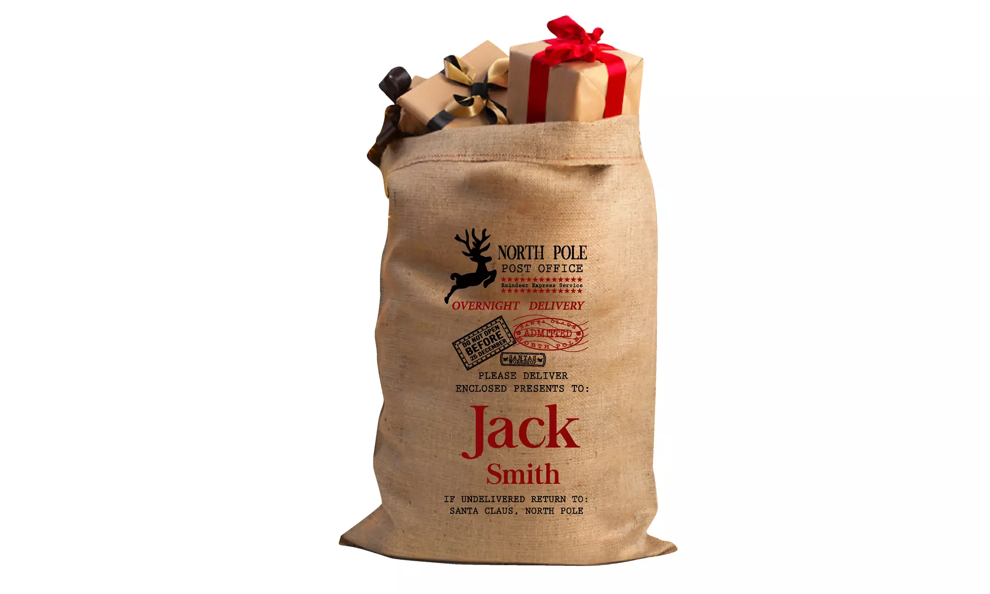 Spread holiday cheer with Personalised Christmas Hessian Sacks