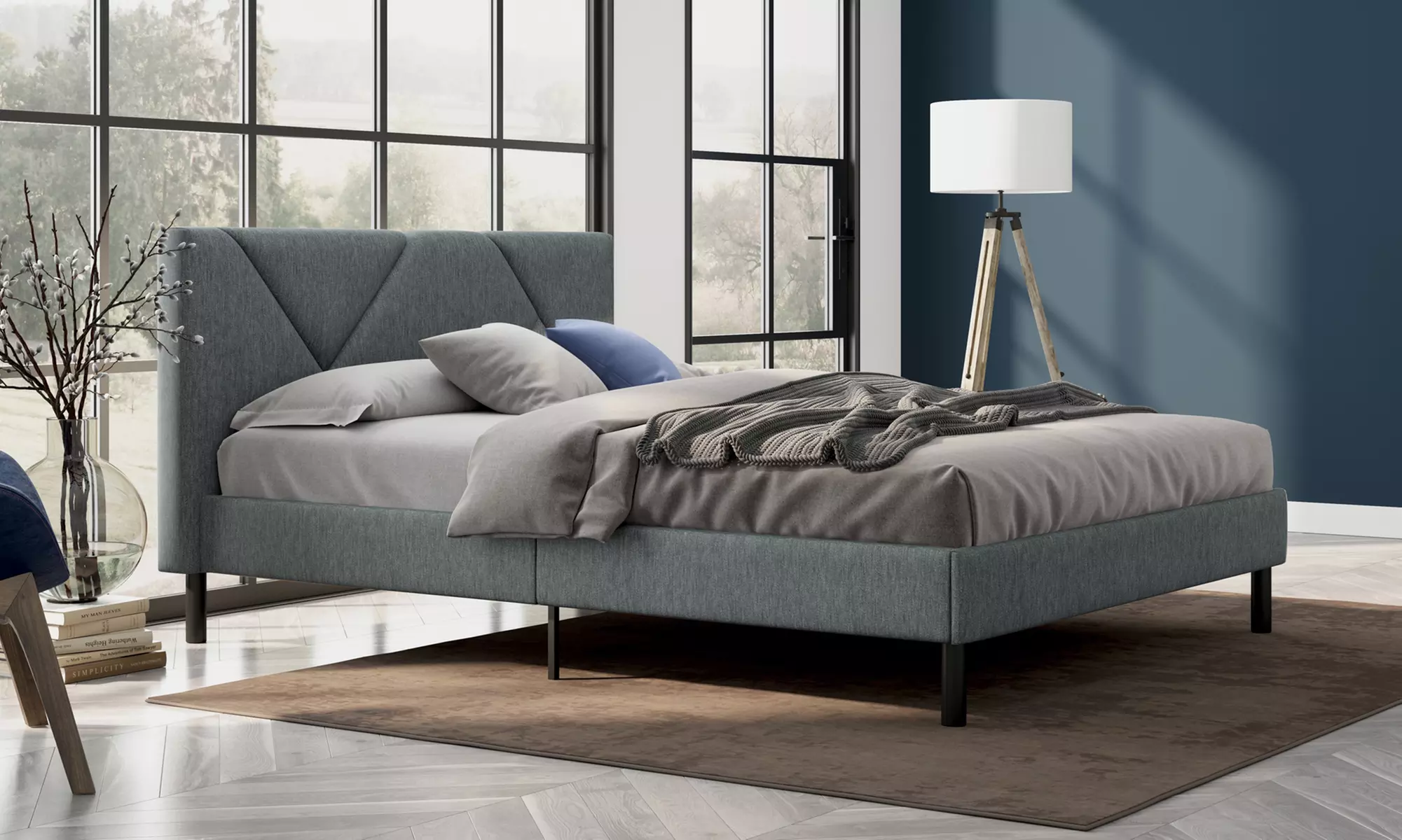 Lit design rembourré "Ric" avec rangement intelligent