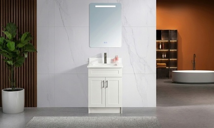 Grey 24Inch Vanity With Qqartz Countertop and Faucet - Manilo Kitchen And Bath Supply