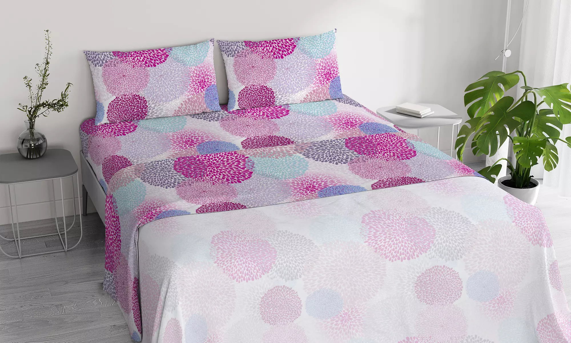 Completo letto stampato in cotone Made in Italy