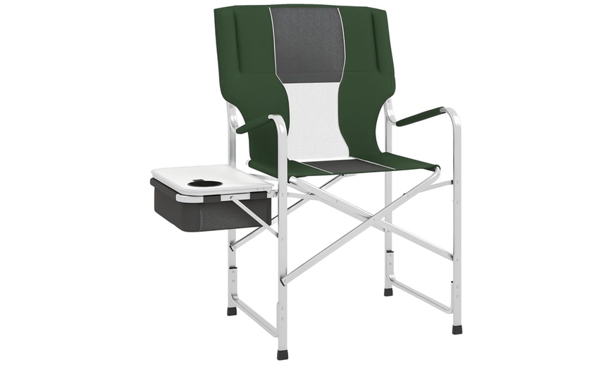 Image 3: Outsunny Folding Camping Chair with Cooler Bag Table