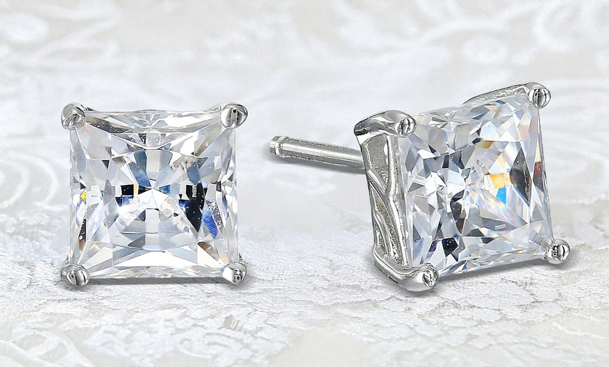 Image 1: Paris Jewelry Platinum Plated Square 2 Ct Cubic Zirconia stud Earrings