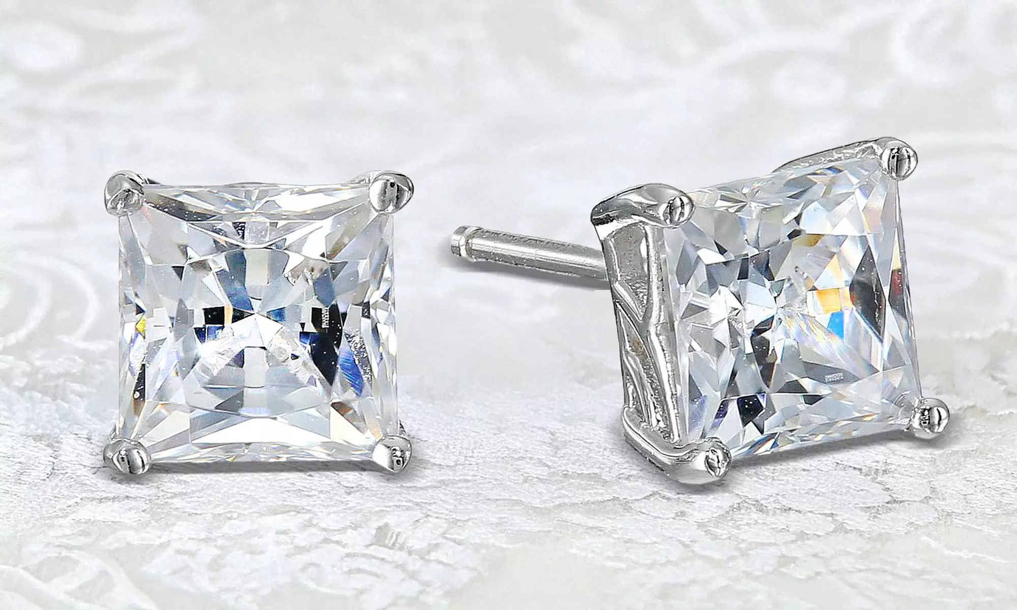 Paris Jewelry Platinum Plated Square 2 Ct Cubic Zirconia stud Earrings