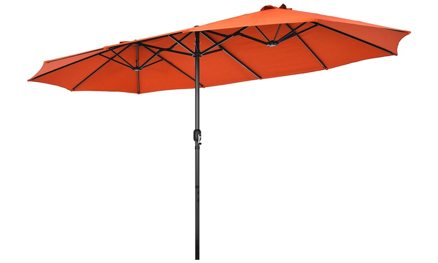 Image 7: Costway 15FT Patio Double-Sided Umbrella Crank Outdoor Garden Market Sun Shade