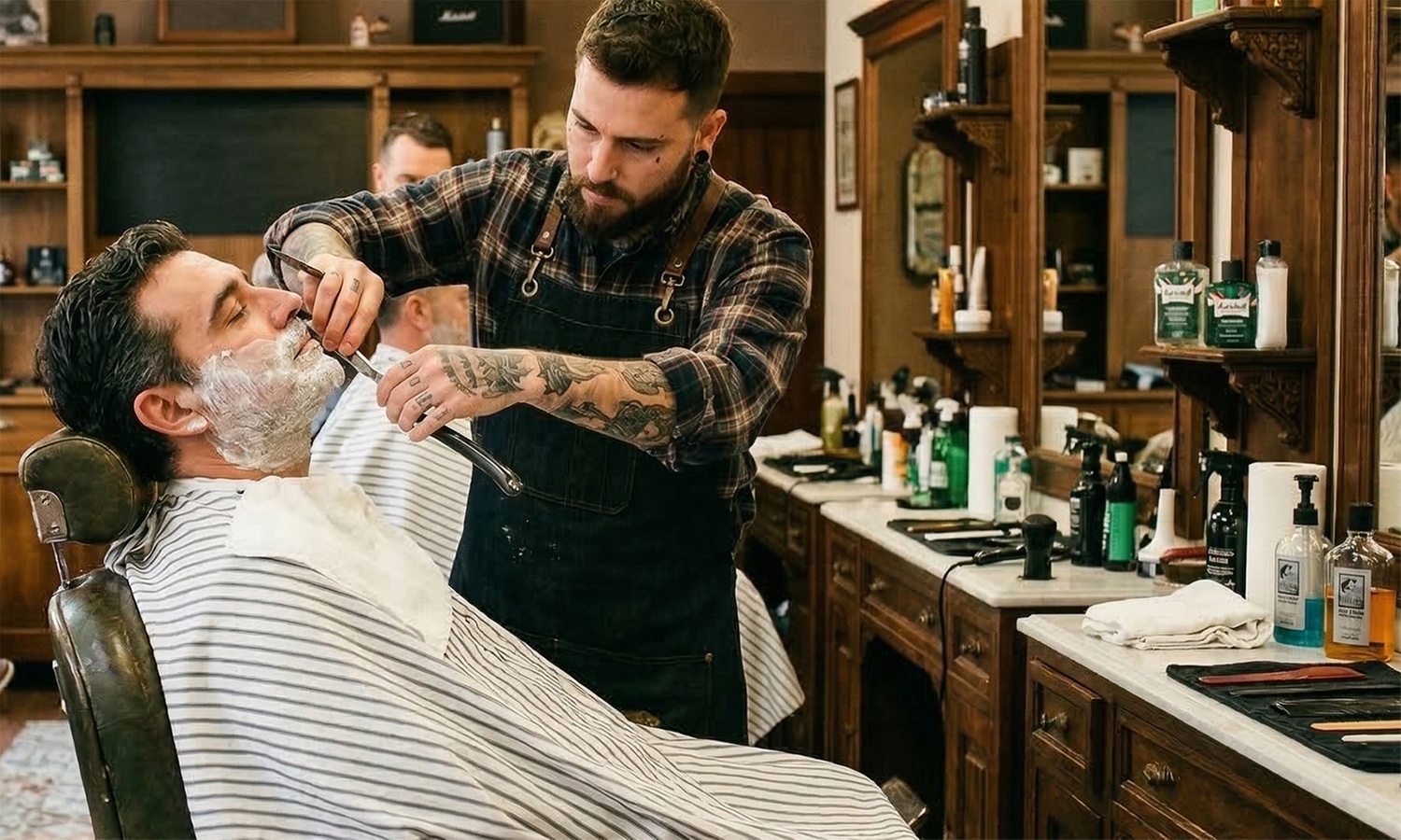 Sesión de peluquería masculina con arreglo de barba y vapor de ozono