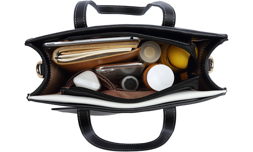 Image 6: Women PU Leather Classy Contrast Panel Shoulder Bag