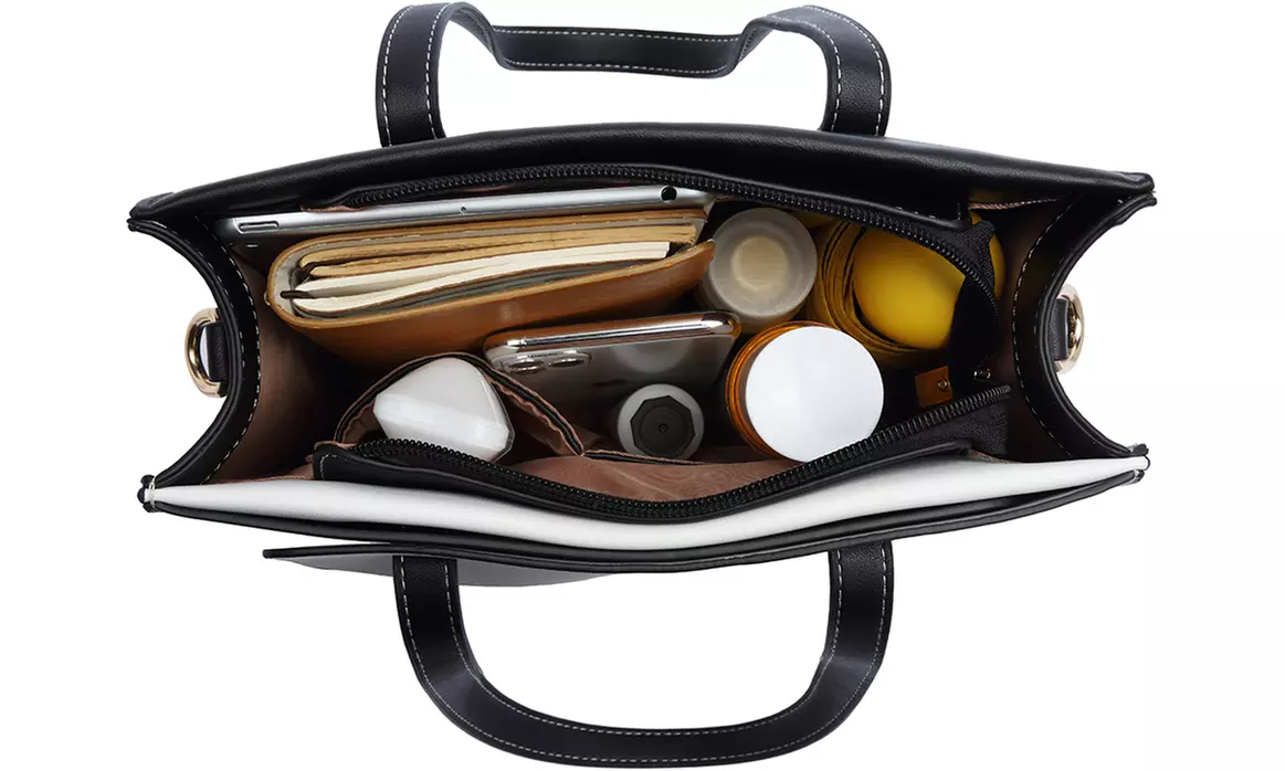 Women PU Leather Classy Contrast Panel Shoulder Bag