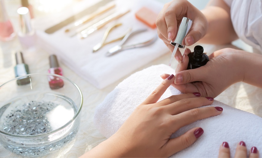 Image 1: Get Classic or Gelish Manicure & Pedicure w/w/o Hair Wash & Blow-Dry