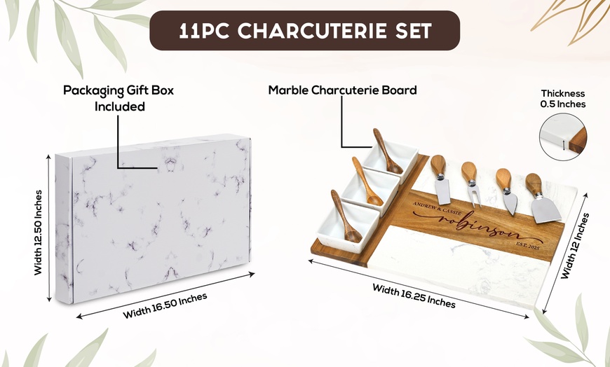 Image 14: 11pc Custom Marble Charcuterie Board + 5pc Coaster Set