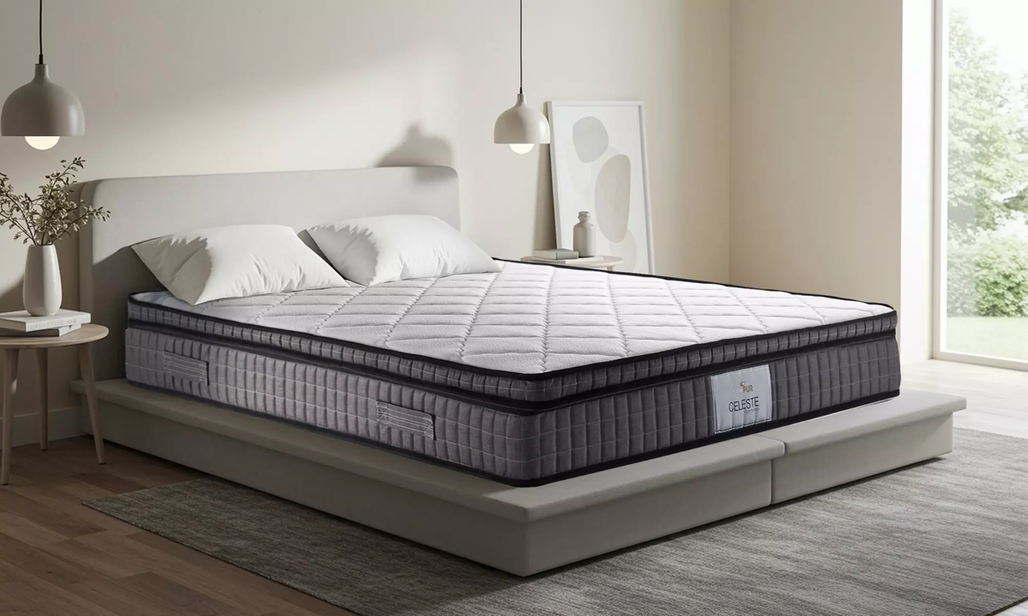 Matelas Céleste à mémoire de forme et ressorts ensachés. Sampur