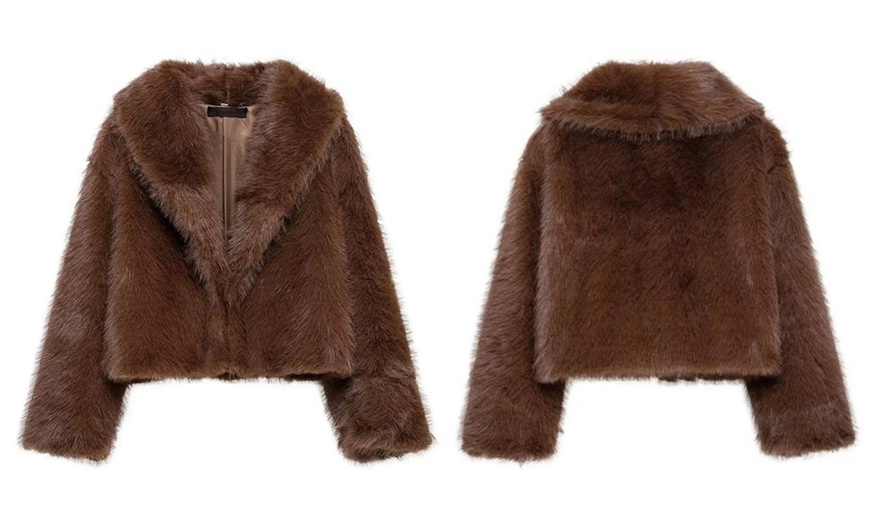 Image 1: Faux Fur Zip-Up Jacket in Chocolate Brown