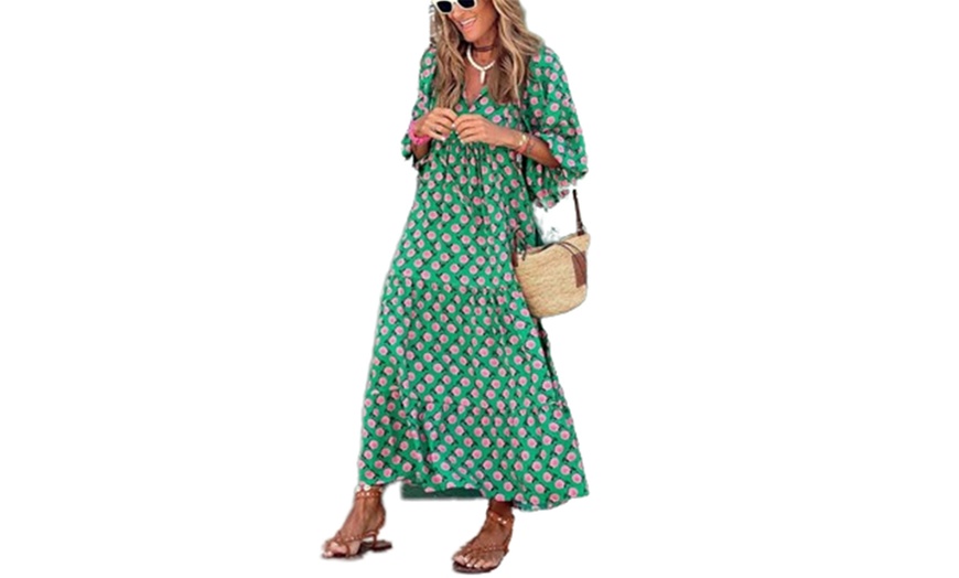 Image 3: Boho-Design Floral Pattern Maxi Dress