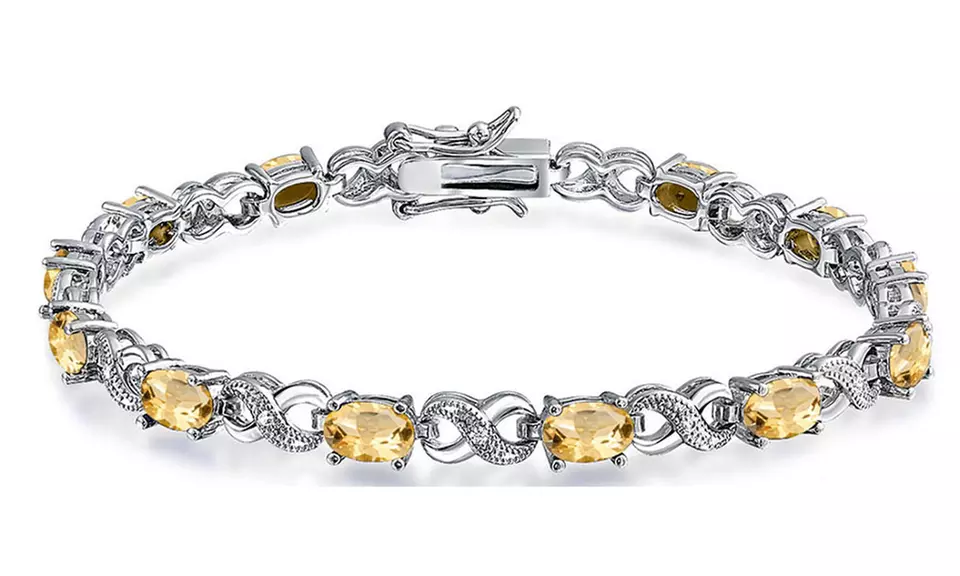 Genuine Citrine Gemstone and Diamond Accent Infinity Link Bracelet