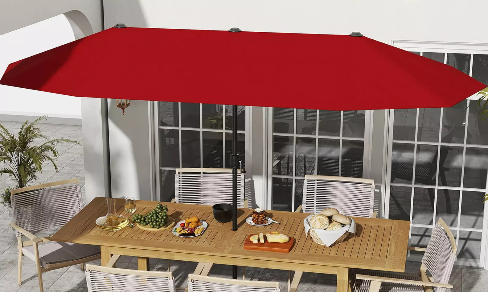 Costway 13ft Outdoor Double-Sided Table Umbrella with Optional LED Lights