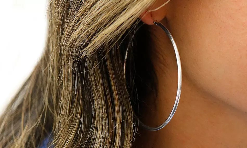Italian Crafted Fine Sterling Silver Oversized Hoop Earrings 30mm - 60mm  