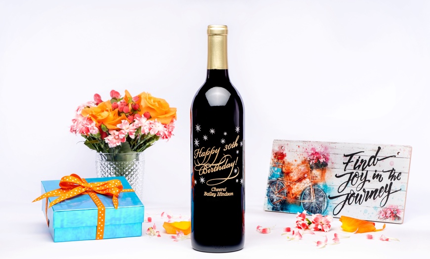 Image 3: Personalized Birthday Gift - Custom Etched Wine Bottle