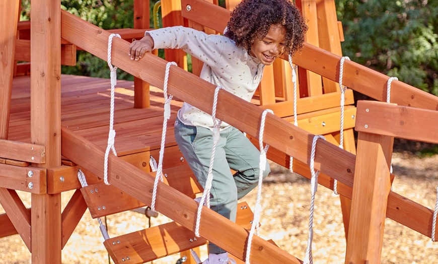 Image 5: Little Tikes Grizzly Grotto Climbing Frame Playhouse Set with Swing