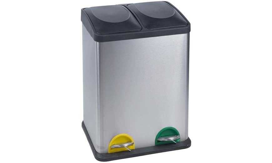 Image 9: Two- or Three-Compartment Stainless Steel Recycling Pedal Bin