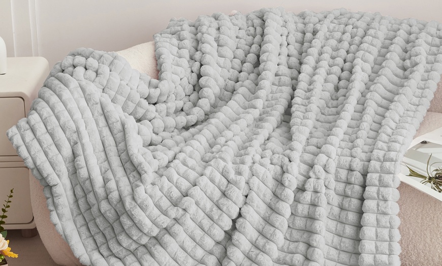 Image 5: Faux Rabbit Fur Waffle Throw - Super Soft, Luxury Blanket
