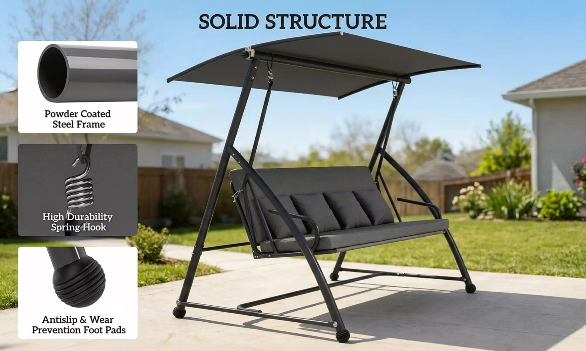 Outsunny 3-Seater Convertible Garden Swing Chair with Canopy