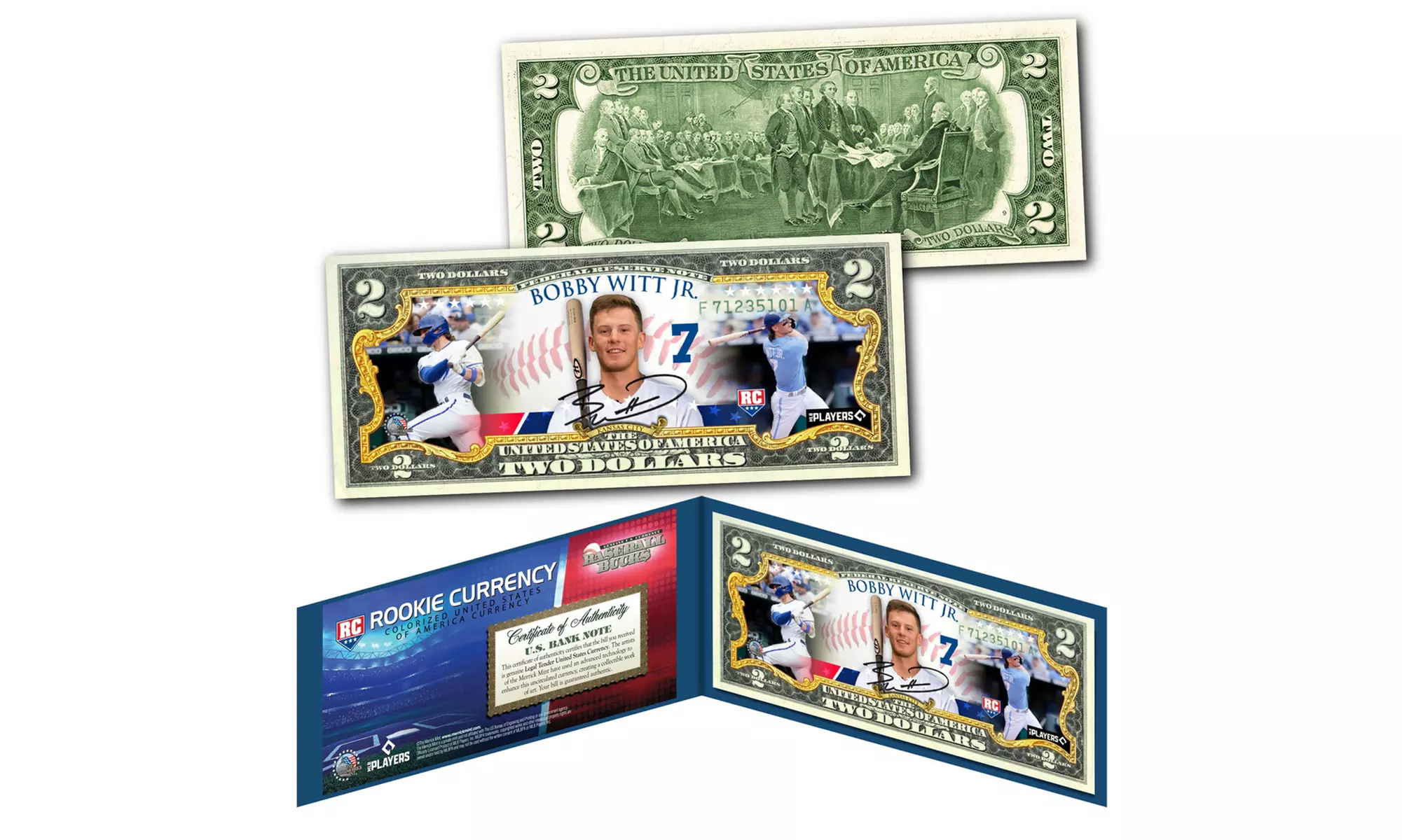 Bobby Witt, Jr. Kansas City Royals BASEBALL BUCKS Licensed MLB 2 Dollar Bill