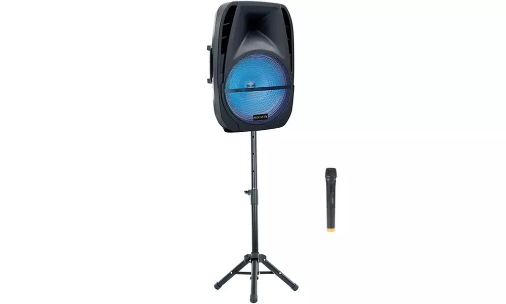 AudioVerse AV-160 15" Portable Bluetooth Party Speaker Tripod Stand and Wireless Microphone - Primary Image