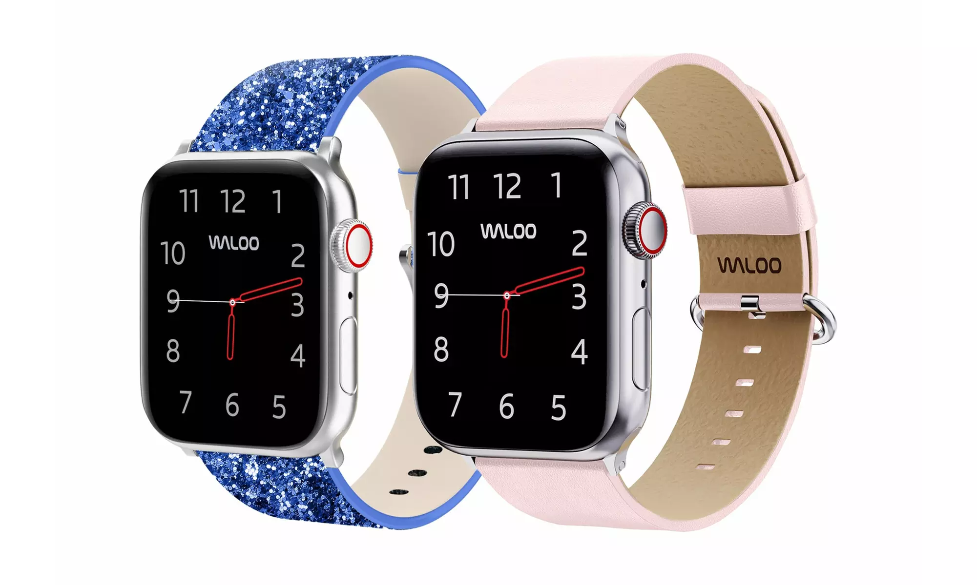 Waloo 2 Pack Leather Bling & Leather Grain Apple Watch Bands