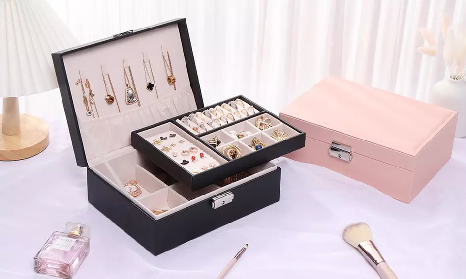 2 Layer Jewelry Box for Women Girls - Jewelry Storage Case Organizer with Lock - Primary Image