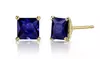 24k yellow gold plated 3 Cttw Princess Blue Sapphire Stud Earrings.