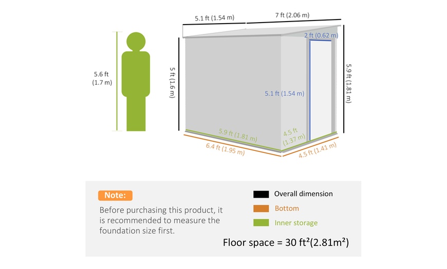 Image 12: Outsunny 7 x 5ft Galvanised Metal Garden Shed with Foundation