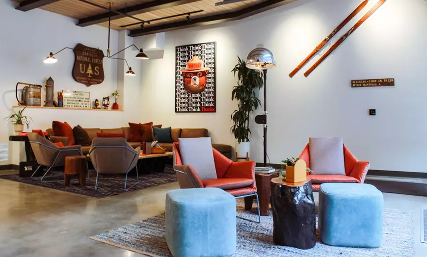 Spacious lobby with games, books, and workstations