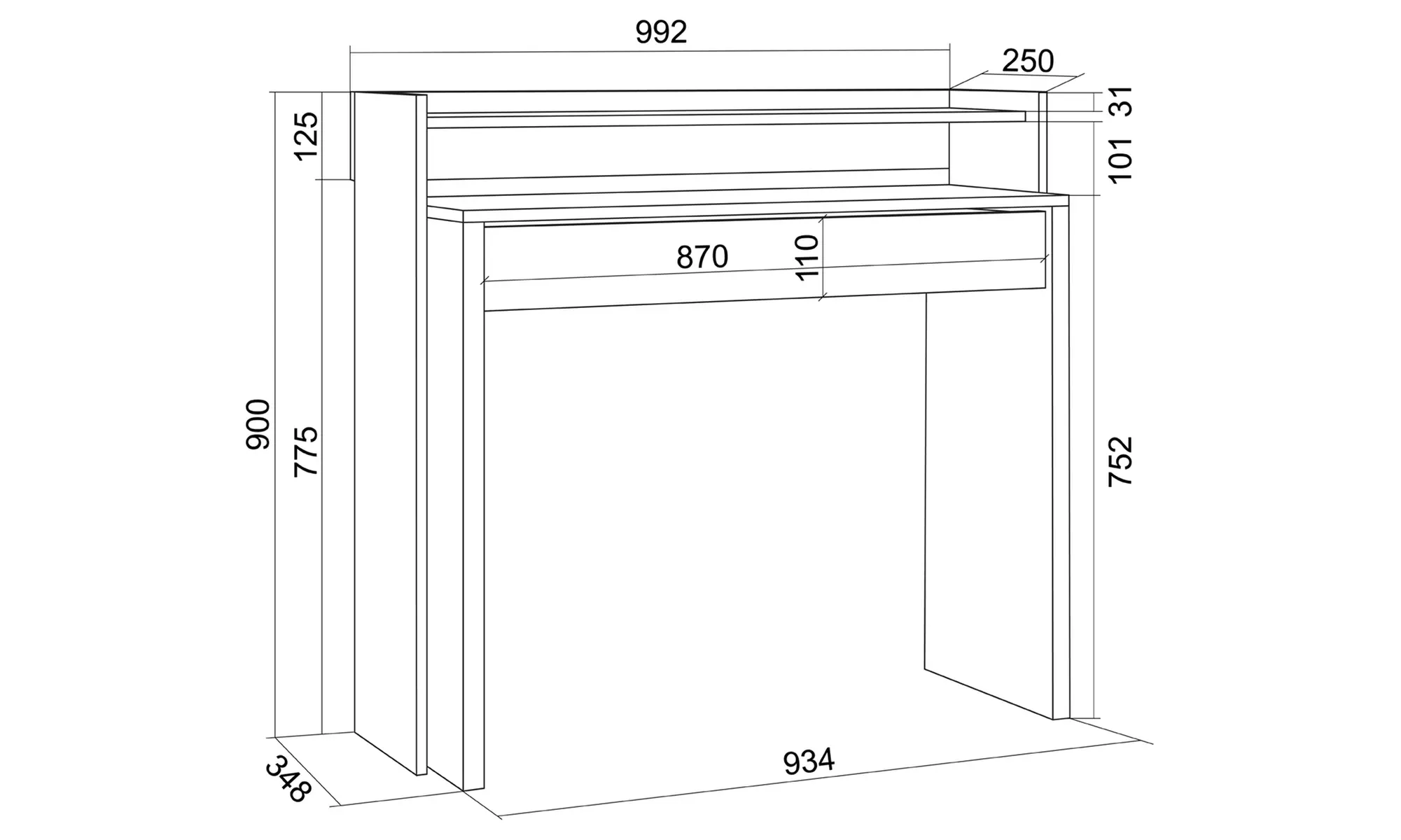 Bureau extensible 99 x 90 x 35 cm blanc
