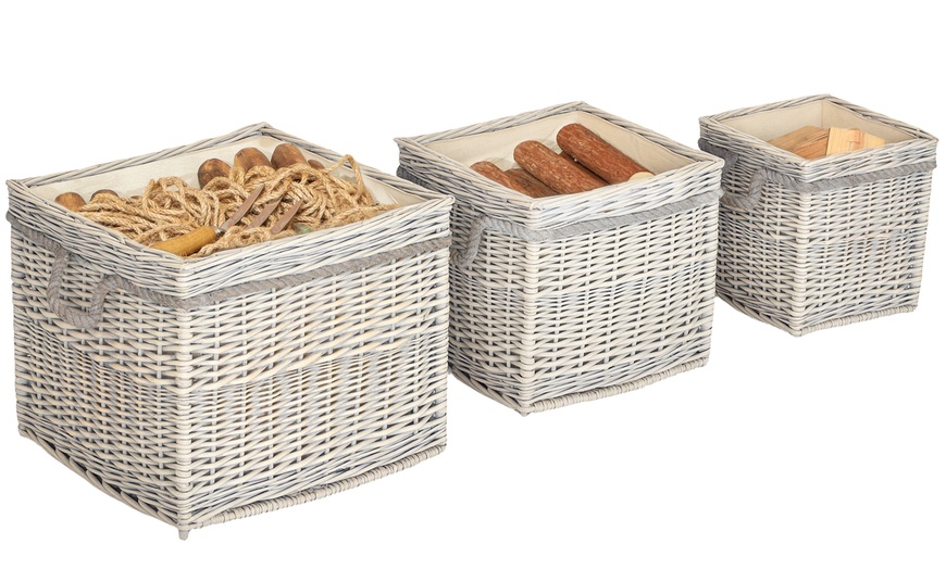 Image 5: Outsunny Set of 3 Wicker Log Basket with Liner and Rope Handles