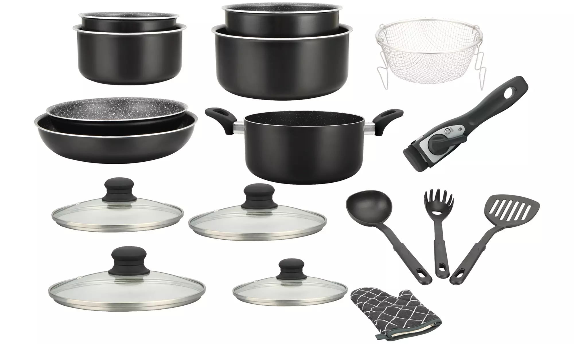 5-, 7-, oder 17-tlg. Herzberg Kochgeschirr-Set mit abnehmbarem Griff