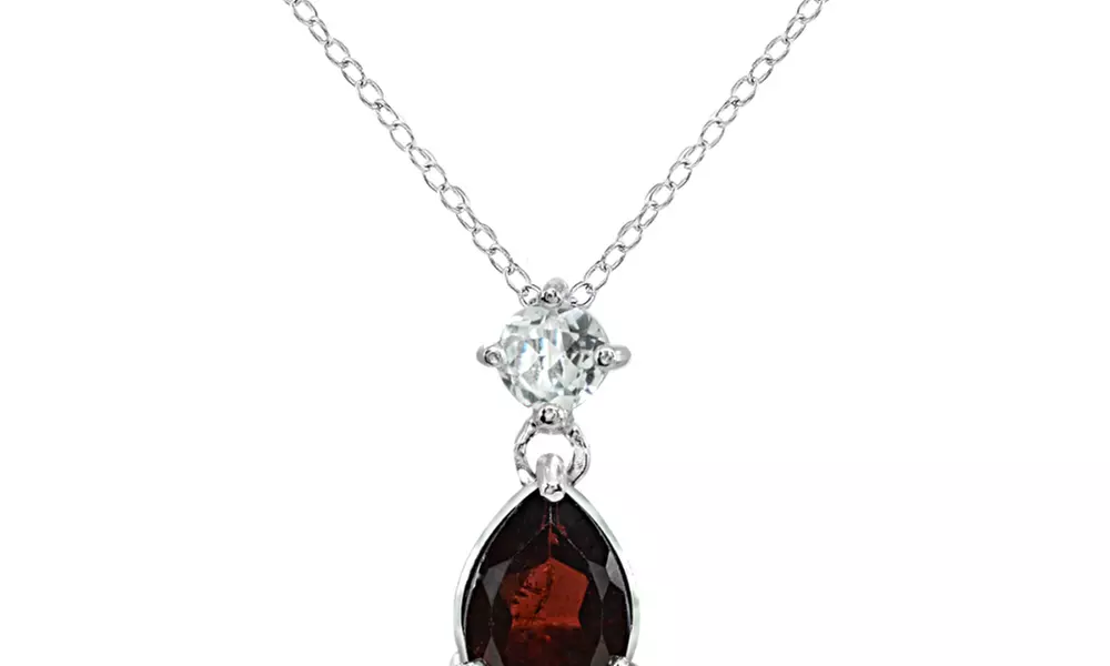 9x7mm Teardrop Garnet & White Topaz Sterling Silver Slide Dangling Necklace - Primary Image