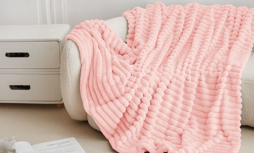 Image 4: Super Soft Faux Rabbit Fur Throw - Plush Ribbed Luxury Blanket
