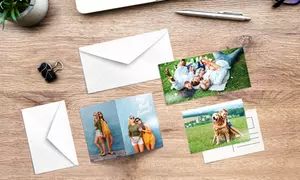 Hasta 24 tarjetas personalizables de Photo Gifts en formato estándar, panorámico o plegado; ahorra hasta un 67%