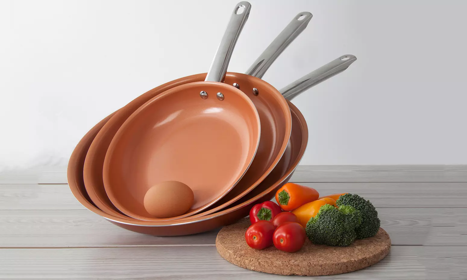 Non-Stick Ceramic Coated Copper Fry Pans (Set of 3) - Primary Image
