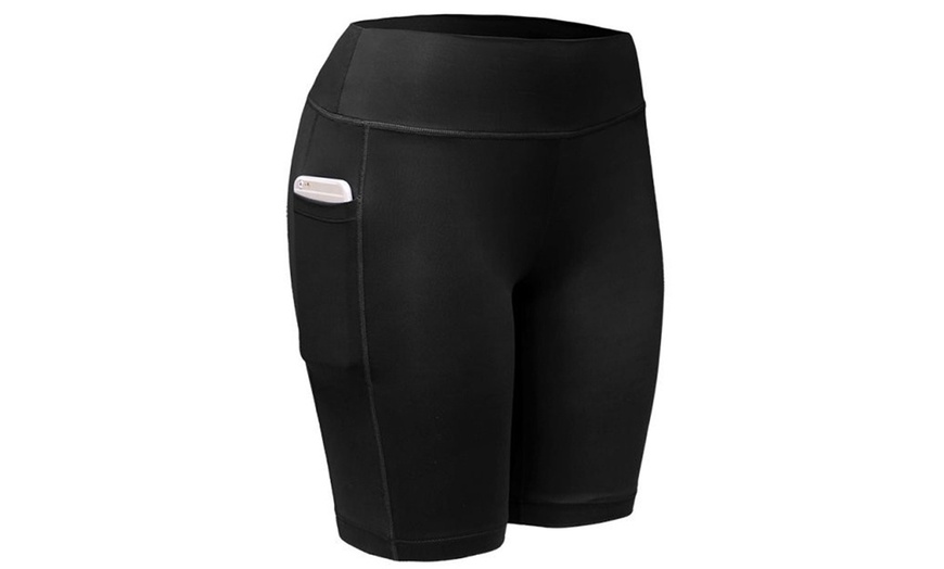 Image 6: Women Activewear Workout Bike Yoga Shorts Stretch Mid Thigh Leggings with Pocket