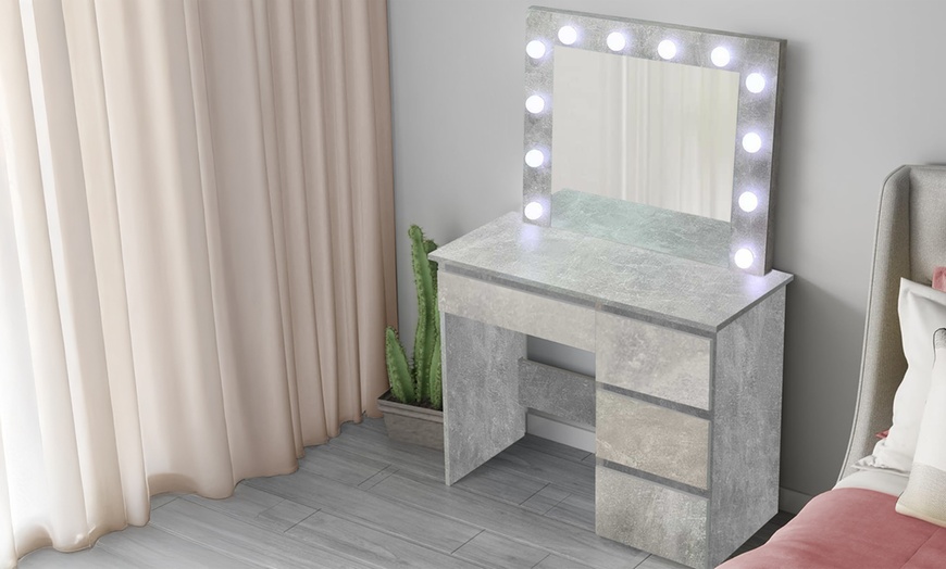Image 4: Compact Makeup Vanity with LED Mirror, Stool and Storage