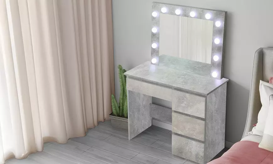 Image 4: Compact Makeup Vanity with LED Mirror, Stool and Storage