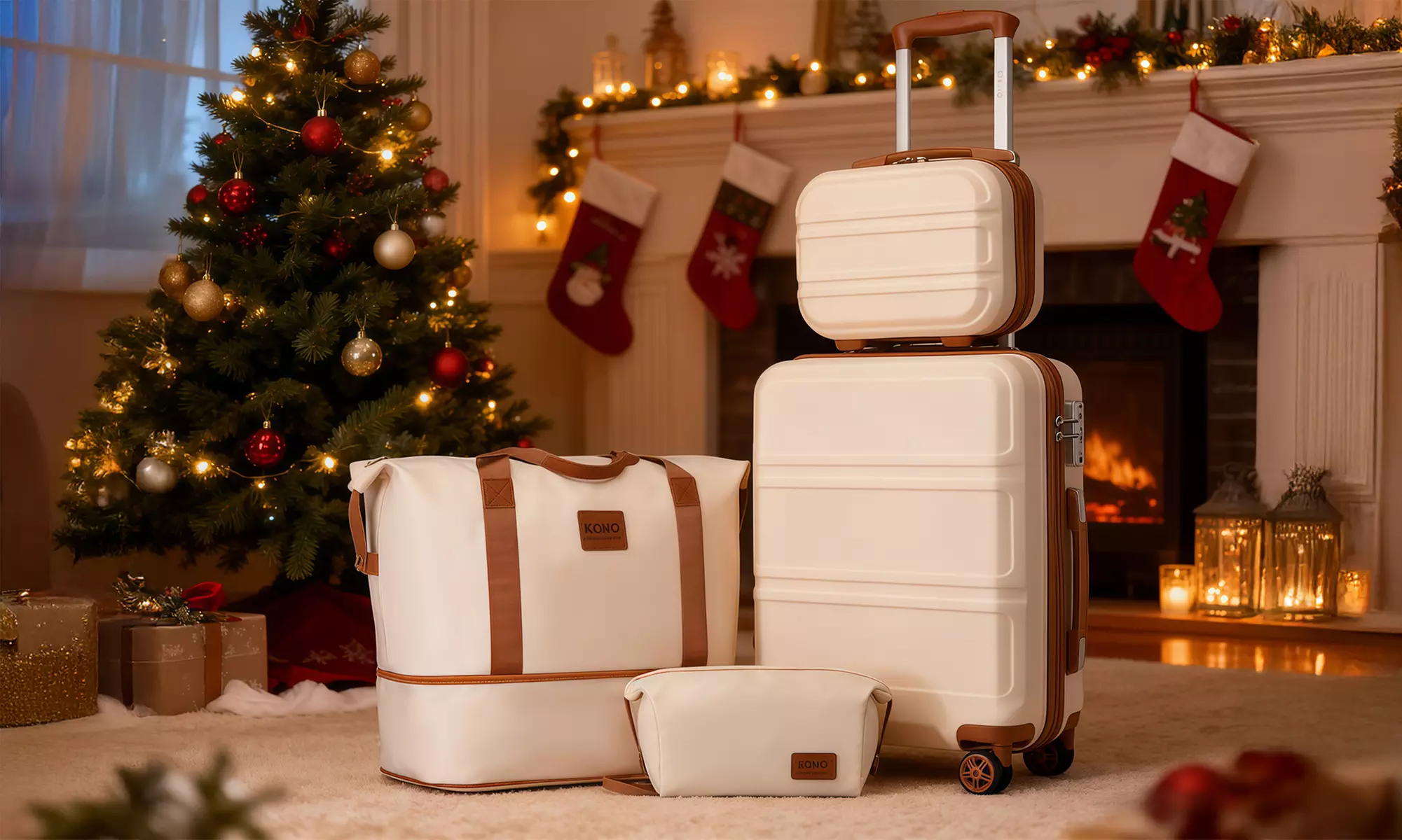 Geschenk für Freunde und Familie – Kono ABS 4-Rad-Koffer-Set mit Kosmetikkoffer, Wochenendtasche und Toilettentasche - Primary Image