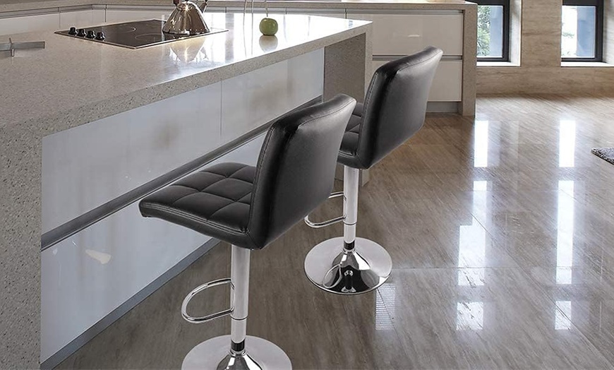 Image 1: Set of Two Swivel Height Adjustable Bar Stool Chairs with Backrests