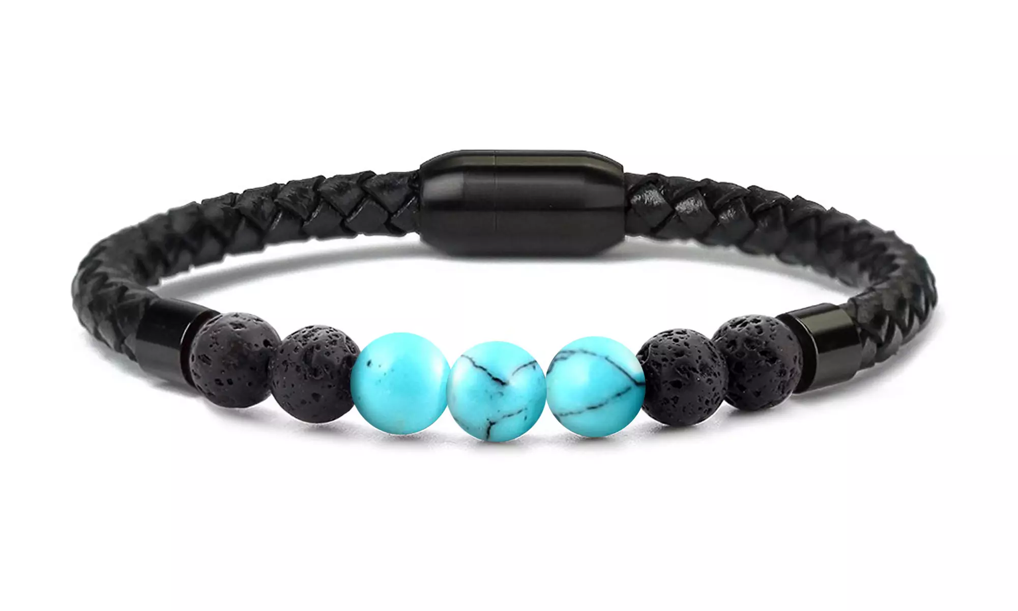 Men's Natural Healing Stone Leather Bracelet with Magnetic Closure
