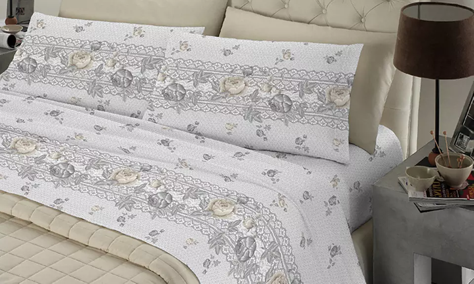 Completo Lenzuola 100% Cotone con angolo di 30 cm, Made in Italy